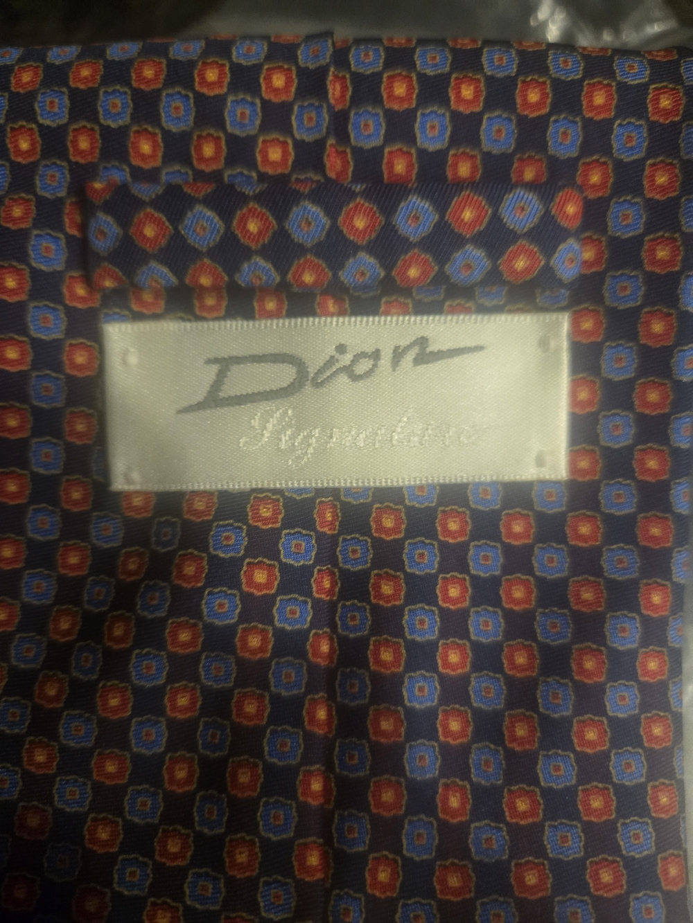 Dior Signature Man’s Navy Base Red & Blue Medallion Pattern Tie